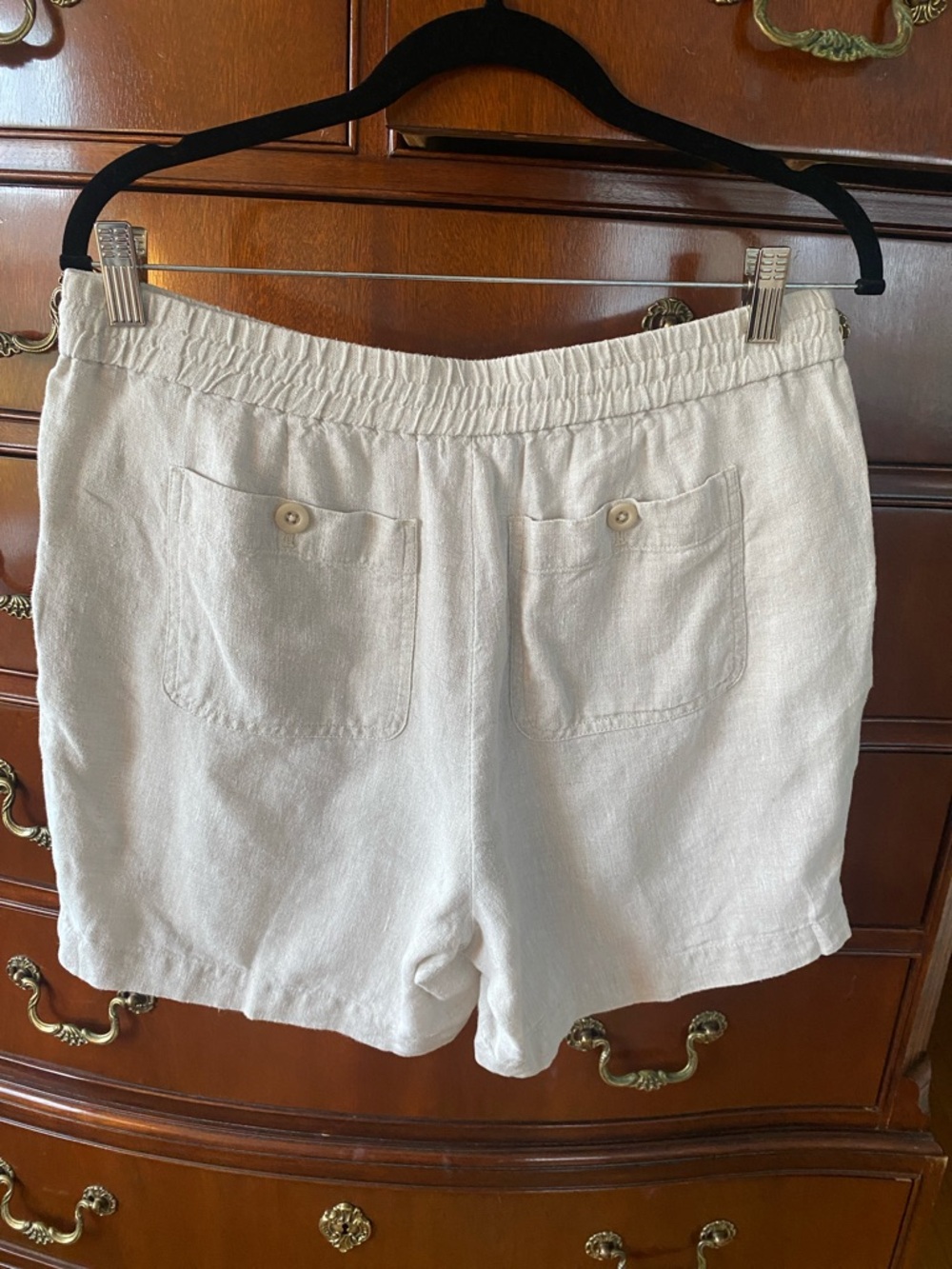 Talbots Cream 100% Linen Elastic Waist Shorts - Picture 4 of 8